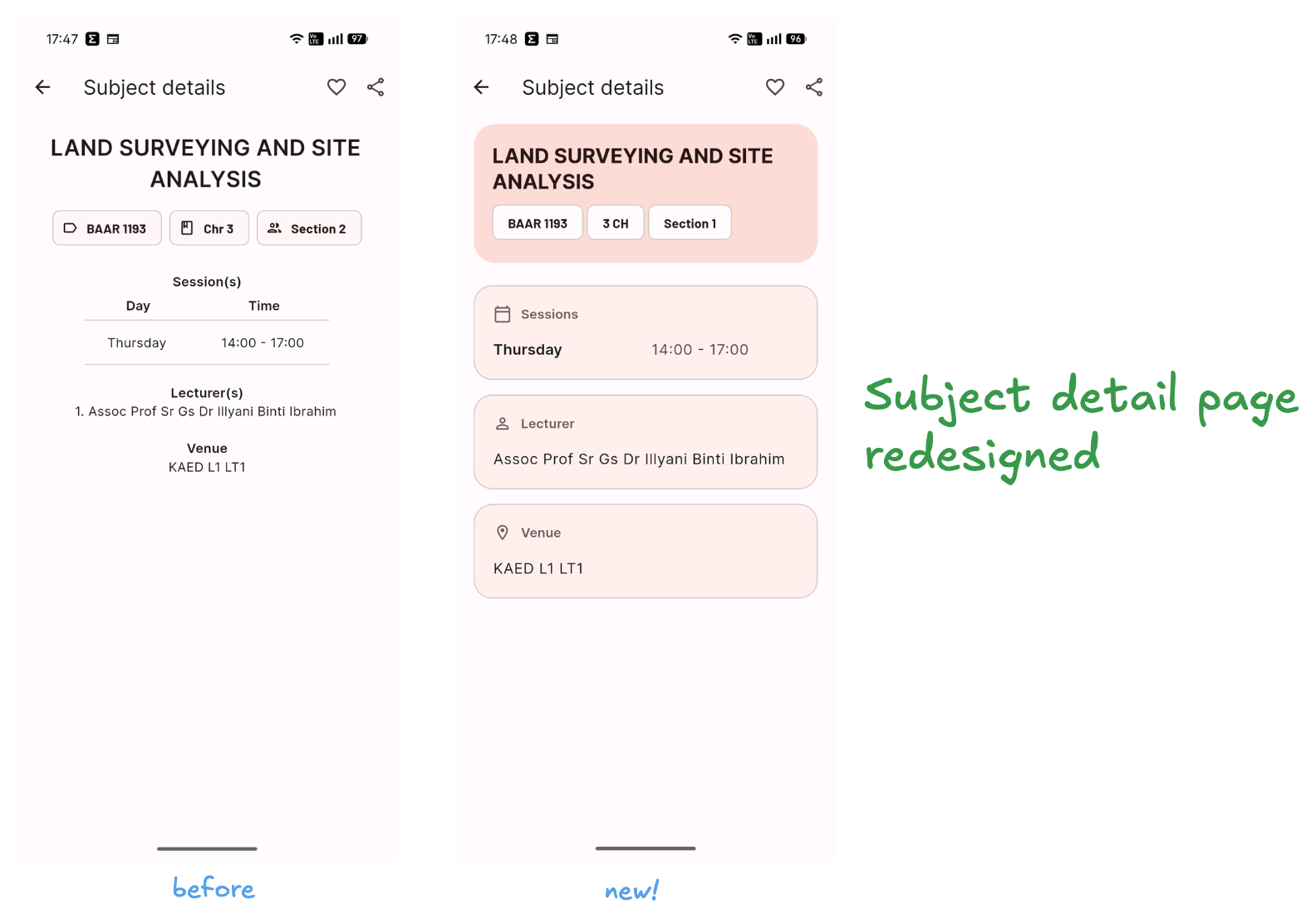 Screenshot subject page